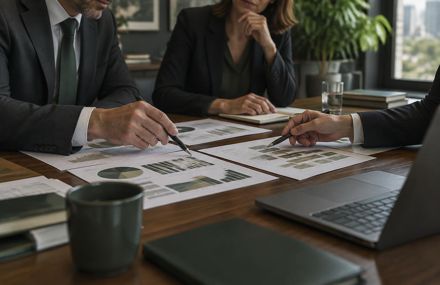Business leaders reviewing operating reports